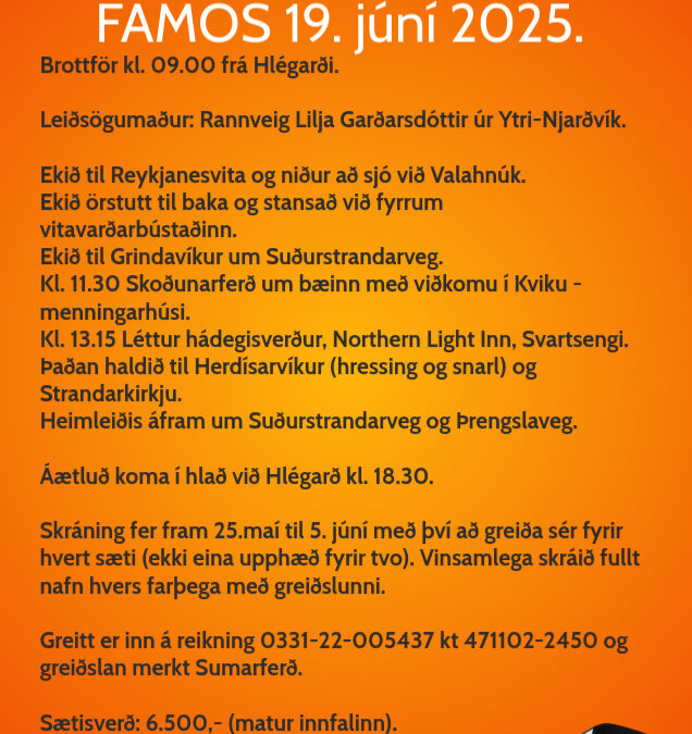 Ferð um Reykjanesskaga 19. júní 2025 – Ferðalýsing