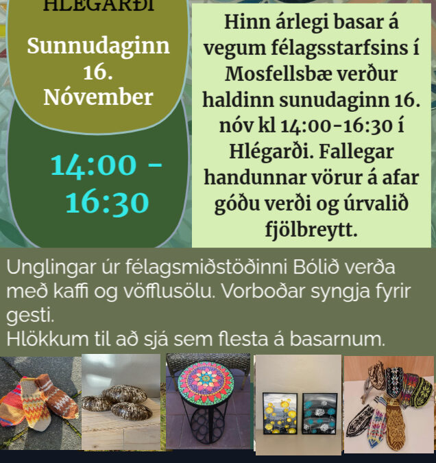 Basar Hlégarði – Sunnudaginn 16. nóvember