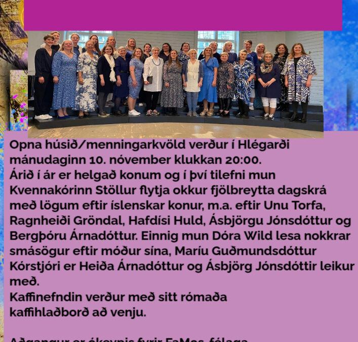 Opið hús / Menningarkvöld í Hlégarði 10. nóvember kl. 20:00