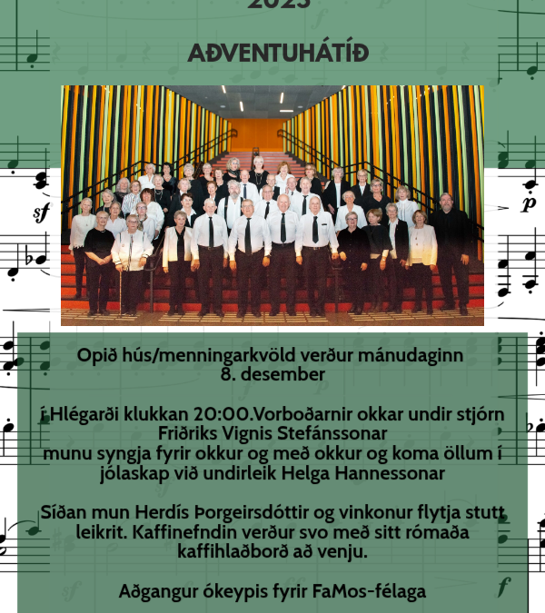 Opið hús / menningarkvöld mánudaginn 8. desember